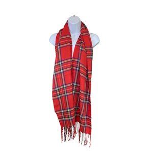 Red Tartan Plaid Fringe Scarf 68"x13" | Preppy Grunge Holidaycore Classic